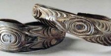 hill Goat Horn Bracelets, inlaid with layer.  Tlingit or Coast Salish, c. 1800.  From