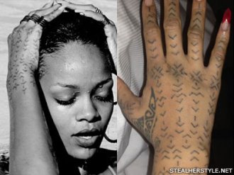 Rihanna lines hand tattoo